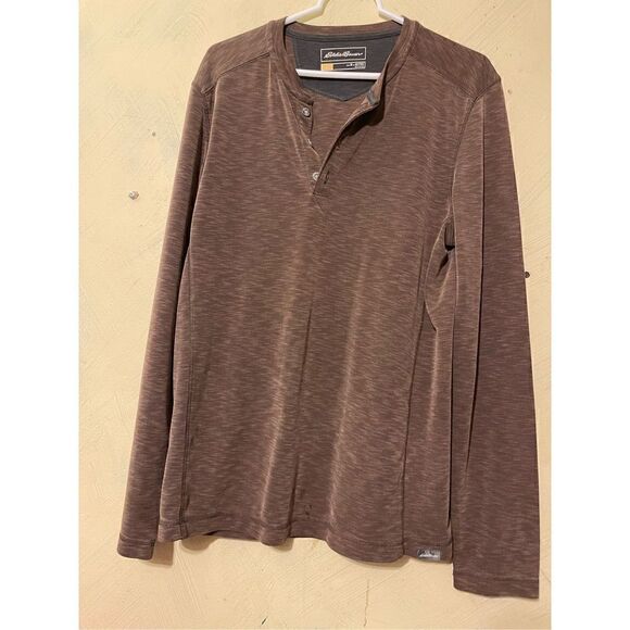 Eddie Bauer Men’s Brown Shirt M Active Long Sleeve Contour Performance Henley - Picture 2 of 8
